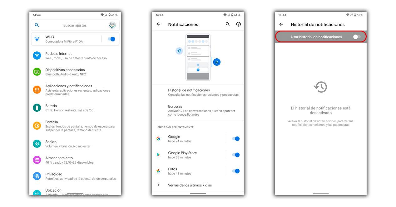 historial de notificaciones como acceder a lo borrado