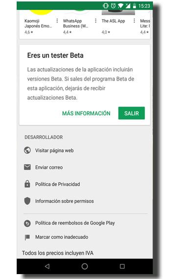 vuelve a la version normal de whatsapp beta en android